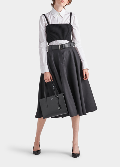 Shop Prada Gabardine Lana Voluminous Belted Midi Skirt In F0308 Antracite