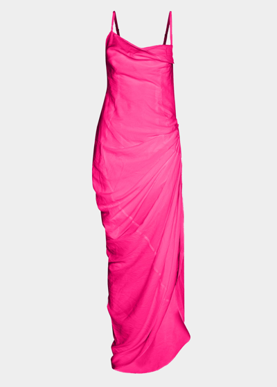 Shop Jacquemus Saudade Cowl-neck Drape Asymmetric Dress In Pink