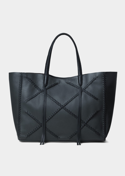 Shop Callista Crisscross Grain Leather Tote Bag In Charcoal