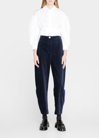 Shop Ganni Corduroy Mid-rise Tapered Pants In Sky Captain