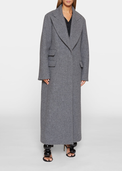 Shop Loewe Long A-line Wool Coat In Grey