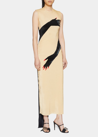 Loewe Gloves Graphic-print Velvet Maxi Dress In Beige/nero | ModeSens