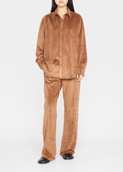 Shop Tibi Will Faux Suede Seamed Elastic Joggers In Brown Rust