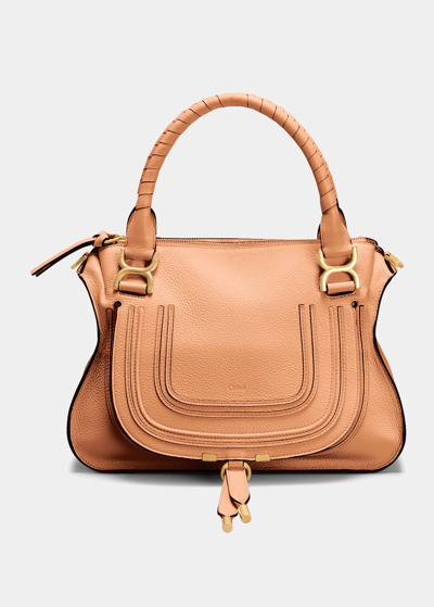 Shop Chloé Marcie Medium Zip Leather Satchel Bag In Root Beige