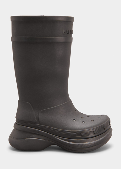 Balenciaga Black Crocs Edition Rubber Boots In Black