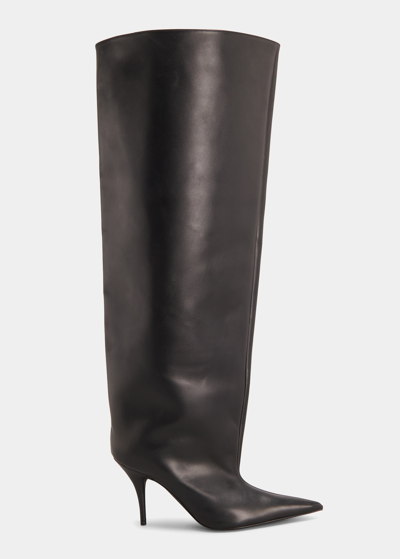 Shop Balenciaga Waiders Calf Leather Stiletto Boots In Noir