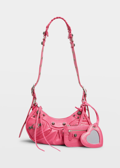 Shop Balenciaga Le Cagole Xs Zip Leather Shoulder Bag In Hot Pink