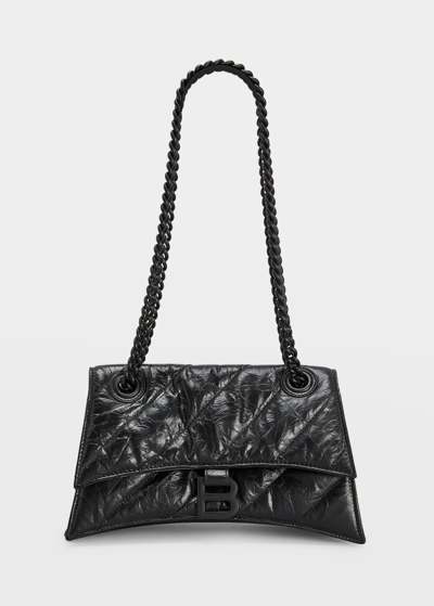 Shop Balenciaga Crush Small Quilted Chain Shoulder Bag In Black