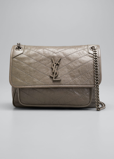 Shop Saint Laurent Niki Medium Ysl Monogram Flap Shoulder Bag In 2826 Greyish Brow