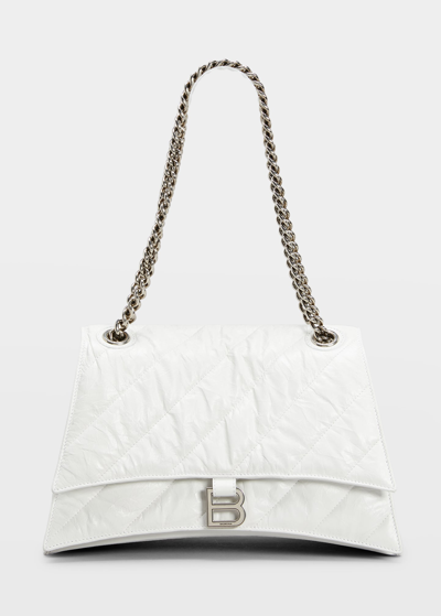 Shop Balenciaga Crush Medium Quilted Chain Shoulder Bag In Optic White