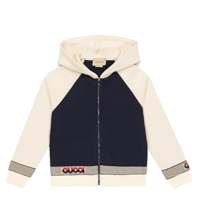 Shop Gucci Baby Cotton Jersey Zip-up Hoodie In Blue New Marine/mix