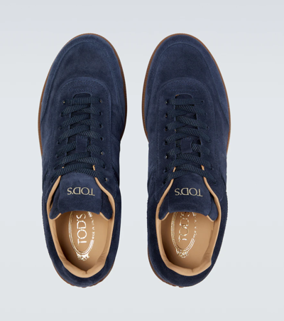 Tod's Tabs Suede Leather Sneakers In Blue