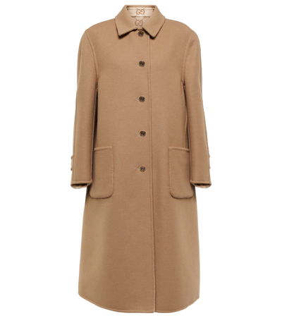 Shop Gucci Double-faced Wool And Silk Coat In Camel/ivory