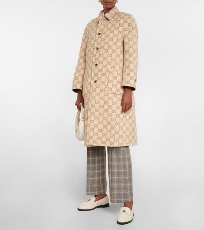 Shop Gucci Double-faced Wool And Silk Coat In Camel/ivory