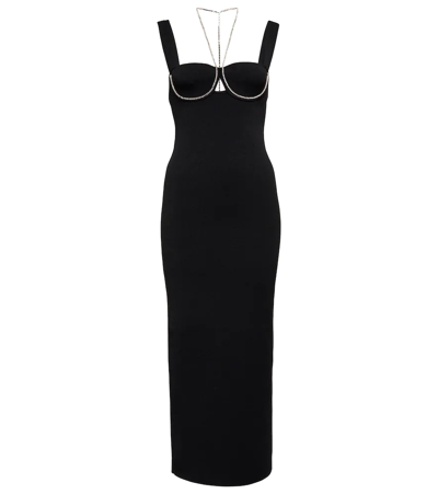 Shop Galvan Celeste Embellished Knit Midi Dress In Black