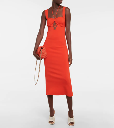 Shop Galvan Kali Halterneck Cutout Midi Dress In Coral