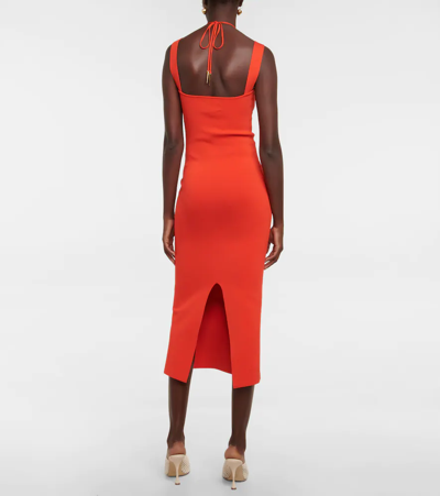 Shop Galvan Kali Halterneck Cutout Midi Dress In Coral