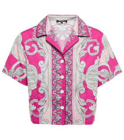 Shop Versace Baroque Cropped Pajama Top In Fuxia+english Rose
