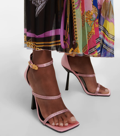 Shop Versace Fendace Embellished Satin Sandals In English Rose