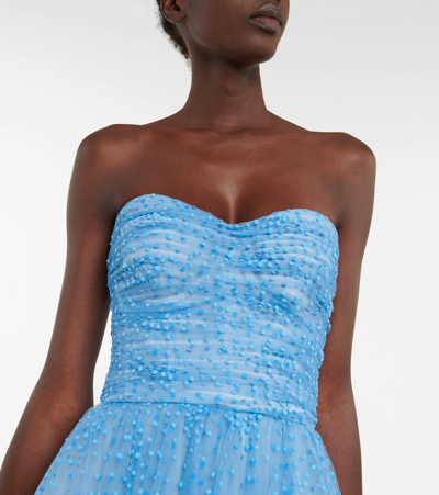 Shop Monique Lhuillier Strapless Dotted Tulle Gown In Dusty Blue