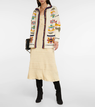 Shop Etro Longline Intarsia Wool-blend Cardigan In Bianco