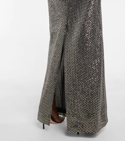 Shop Monique Lhuillier Embellished Halterneck Gown In Gunmetal