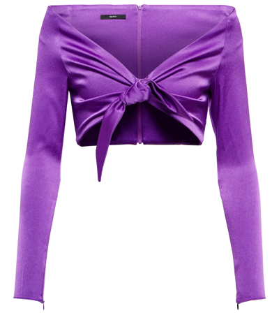 Shop Alex Perry Ford Off-shoulder Satin Crop Top In Purple