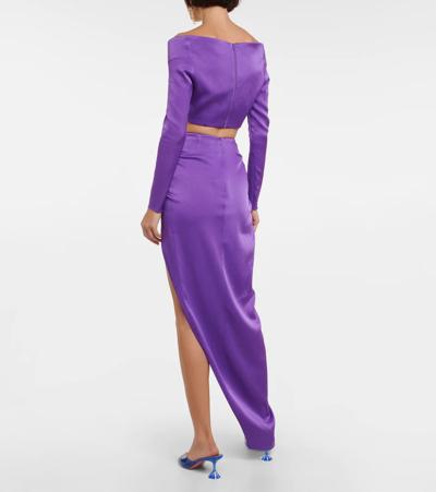 Shop Alex Perry Ford Off-shoulder Satin Crop Top In Purple