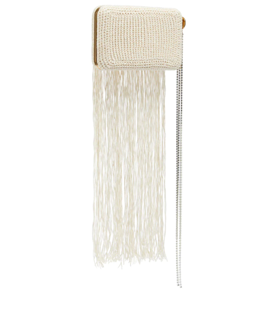 Shop Magda Butrym Leila Fringe-trimmed Crochet Clutch In Cream