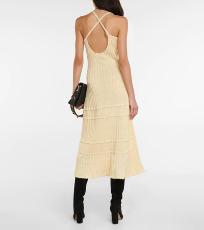 Shop Etro Linen And Silk Knit Midi Dress In Giallo
