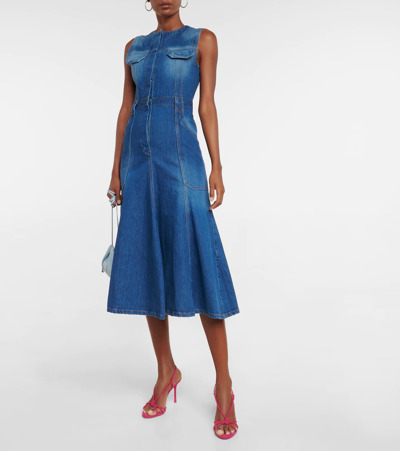 Shop Victoria Beckham Denim Midi Dress In Twilight Blue