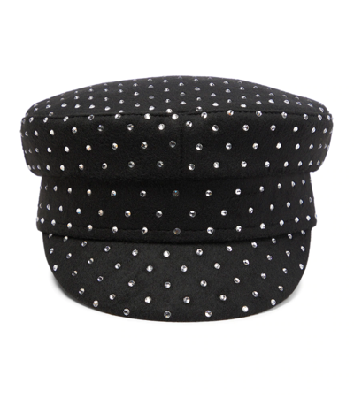 Shop Ruslan Baginskiy Embellished Wool Baker Boy Cap In Black