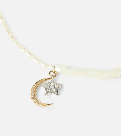 Shop Sydney Evan Half Moon 14kt Gold Choker With Diamonds In Yg Pearl