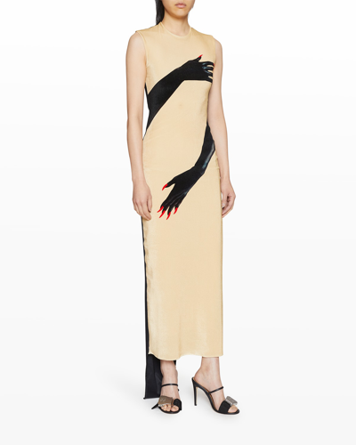 Loewe Gloves Graphic-print Velvet Maxi Dress In Beige/nero | ModeSens