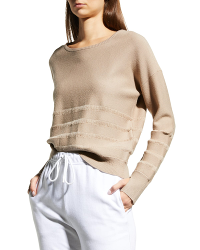 Shop Blanc Noir Liminal Striped Thumbhole Sweater In Greige