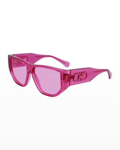 Shop Ferragamo Monochrome Rectangle Plastic Sunglasses In Transparent Pink