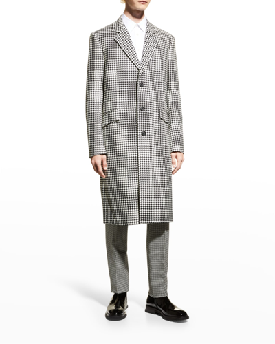 Shop Alexander Mcqueen Men's Houndstooth Wool Overcoat In Ivory/blac