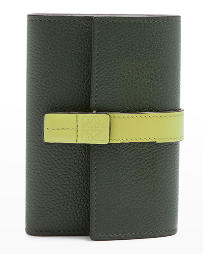 Shop Loewe Small Trifold Flap Leather Wallet In Plumrosechocolate