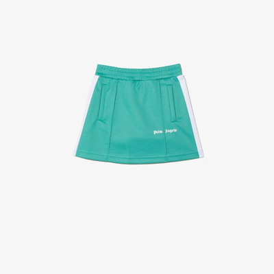 Shop Palm Angels Green Logo Print Skirt In Blue