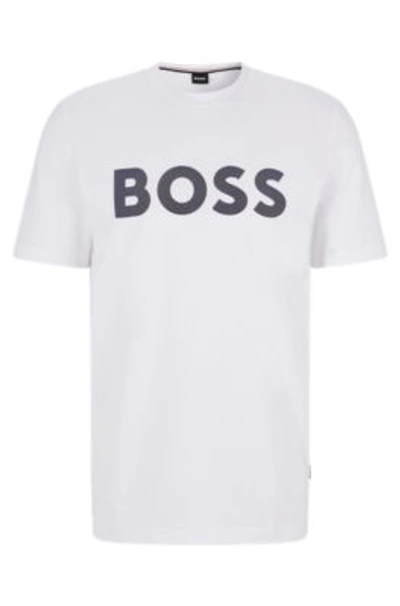 Shop Hugo Boss Flock-print Logo T-shirt In Cotton Jersey In White