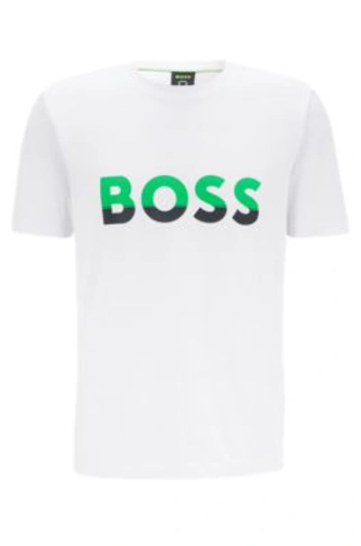 Hugo Boss Cotton-jersey T-shirt With Color-blocked Logo Print In White |  ModeSens