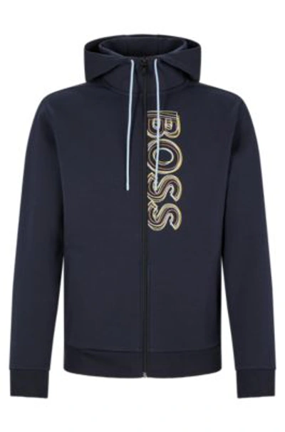Hugo Boss Saggy 1 Us Cotton Blend Logo Embroidered Regular Fit Full Zip  Hoodie In Dark Blue | ModeSens
