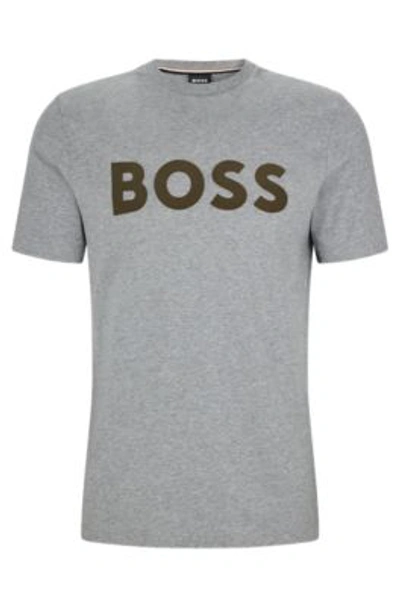 Shop Hugo Boss Flock-print Logo T-shirt In Cotton Jersey In Silver