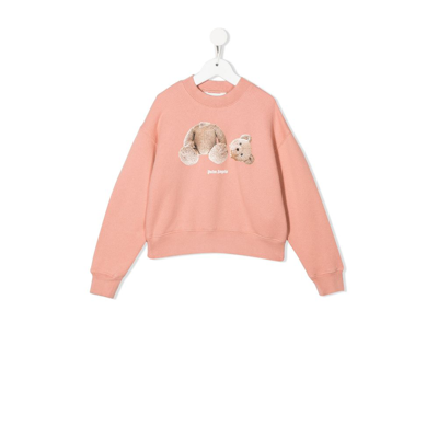 Shop Palm Angels Kids Pink Teddy Bear Print Cotton Sweatshirt