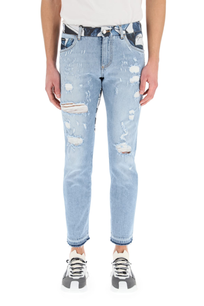 Shop Dolce & Gabbana Jeans With Majolica Inserts In Blue