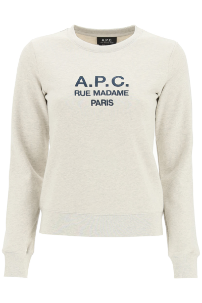Shop Apc Tina Sweatshirt With Logo Embroidery In Grey