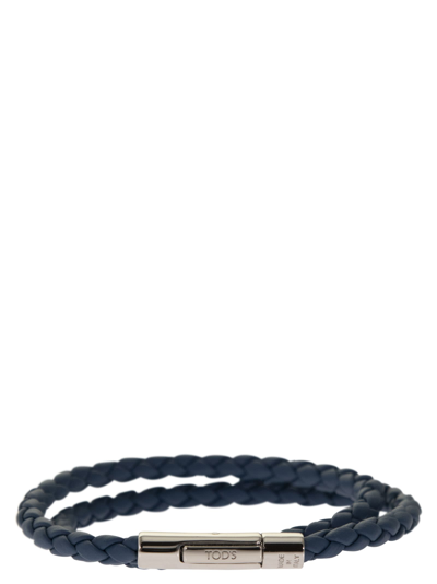 Shop Tod's Mycolors 2-turn Leather Bracelet In Marine Blue
