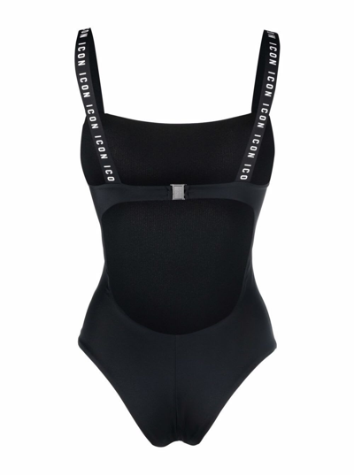 Shop Dsquared2 D-squared2 Womans Black Stretch One-piece Swimsui With Icon Trims