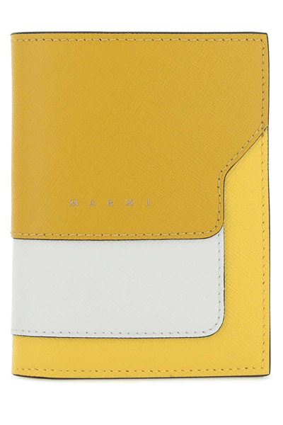 Shop Marni Colour Block Bifold Wallet In Yellow
