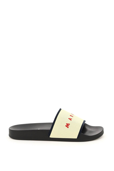 Shop Marni Logo Slides In Neutrals/black